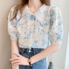Short-sleeve Peter Pan-collar Floral Chiffon Blouse