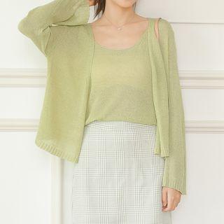 Set: Knit Tank Top + Open Front Cardigan