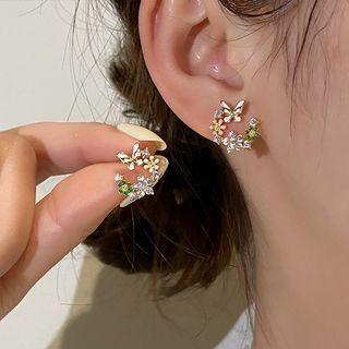 Butterfly Flower Rhinestone Alloy Earring 1 Pair - Butterfly - White - One Size