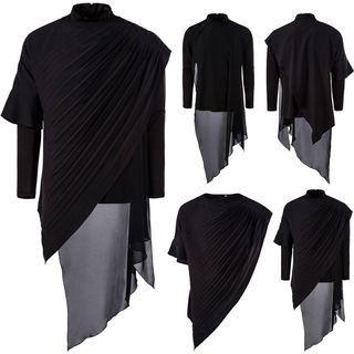 Set: Sheer Hem Long T-shirt + Short-sleeve T-shirt