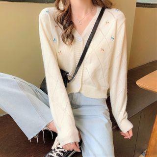 Floral Embroidered Cardigan White - One Size
