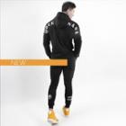 Set: Contrast-trim Printed Hoodie + Jogger Pants (black)