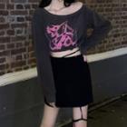 Strapless Shoulder Print Top / Asymmetrical Small Black Skirt