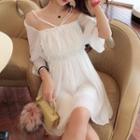 Long-sleeve Cold Shoulder A-line Mini Dress