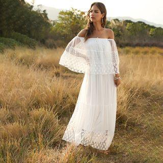 Eyelet Lace Off-shoulder Maxi Dress