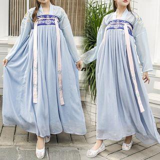 Traditional Chinese Set: Long-sleeve Top + Maxi Skirt