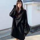 V-neck Long-sleeve Collared Dress Black - One Size