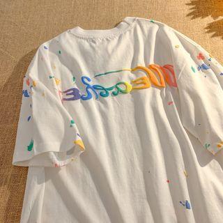 Short-sleeve Lettering Splatter Print T-shirt