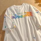 Short-sleeve Lettering Splatter Print T-shirt