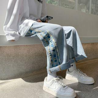 Striped Trim Wide Leg Jeans