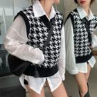Long Sleeve Plain Shirt / Houndstooth Knit Vest (various Designs)