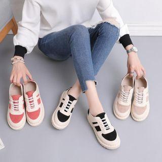 Faux Suede Panel Lace Up Platform Sneakers