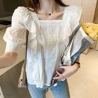 Short-sleeve Square Neck Ruffle Trim Blouse