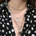Set: Alloy Choker + Coin Pendant Necklace + Geometric Pendant Necklace Set Of 3 - One Size