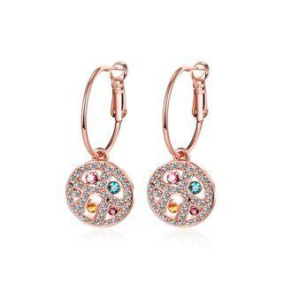 Fashion Plated Rose Gold Geometric Openwork Round Earrings With Austrian Element Crystal Rose Gold - One Size