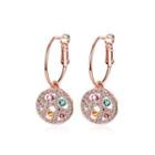 Fashion Plated Rose Gold Geometric Openwork Round Earrings With Austrian Element Crystal Rose Gold - One Size