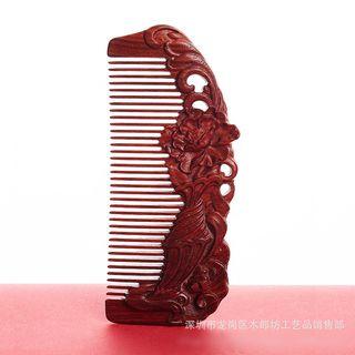 Floral Wooden Hair Comb Brownish Red - One Size