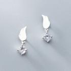 925 Sterling Silver Rhinestone Wing Earring 1 Pair - S925 Silver - One Size