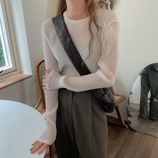 Long-sleeve Textured T-shirt White - One Size