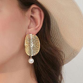 Faux Pearl Alloy Disc Dangle Earring 1 Pair - 925 Silver - One Size