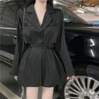 Pinstriped Long-sleeve Cutout Mini A-line Blazer Dress