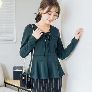 Long-sleeve Lace-up Peplum Top