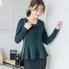 Long-sleeve Lace-up Peplum Top