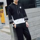 Set: Mock Two-piece 3/4-sleeve Hoodie + Sweatpants