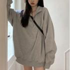 Half-zip Plain Sweatshirt Gray - One Size
