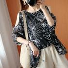 Plain Round-neck Off-shoulder T Shirt