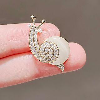 Snail Faux Cat Eye Stone Rhinestone Alloy Brooch Ly1979 - Gold - One Size