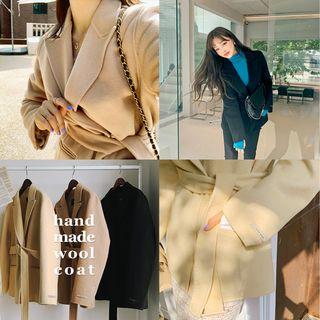 Handmade Peaked-lapel Belted Jacket