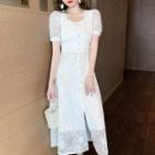 Short-sleeve Square-neck Lace Dress