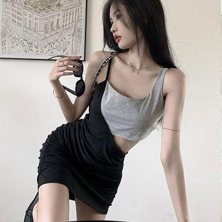 Sleeveless Mock Two Piece Sheath Dress Gray & Black - One Size