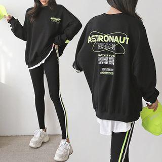 Set: Lettered Sweatshirt + Contrast-trim Leggings
