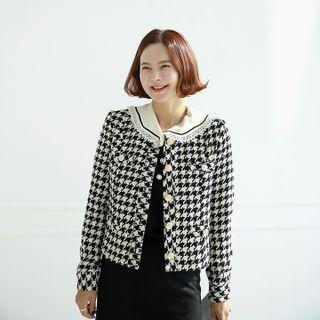 Lace-collar Houndstooth Tweed Jacket