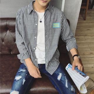 Letter Embroidered Striped Shirt