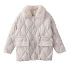 Fluffy Collar Quilted Button Jacket