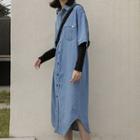 Elbow-sleeve Midi Denim Shirtdress