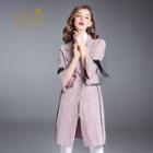Single-button Contrast Trim Belted Coat