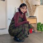 Ruffle-hem Plaid Overall Dress