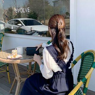 Frilled-trim A-line Maxi Pinafore Dress Navy Blue - One Size
