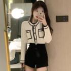 Contrast Trim Cardigan / High-waist Shorts / Set