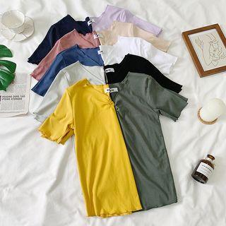 Short-sleeve Ruffled Twisted Plain T-shirt