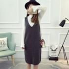 Set: Plain Long Sleeve Knit Top + Knit Pinafore Dress