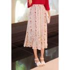 Pleated-hem Floral-pattern Skirt