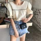 Color-block Short-sleeve Blouse As Figure - One Size