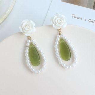 Flower Faux Pearl Cat Eye Stone Drop Earring