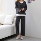 Set: Round-neck Layered Top + Band-waist Pants