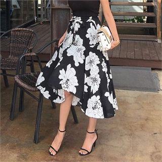 Tie-waist Dip-back Floral Skirt
